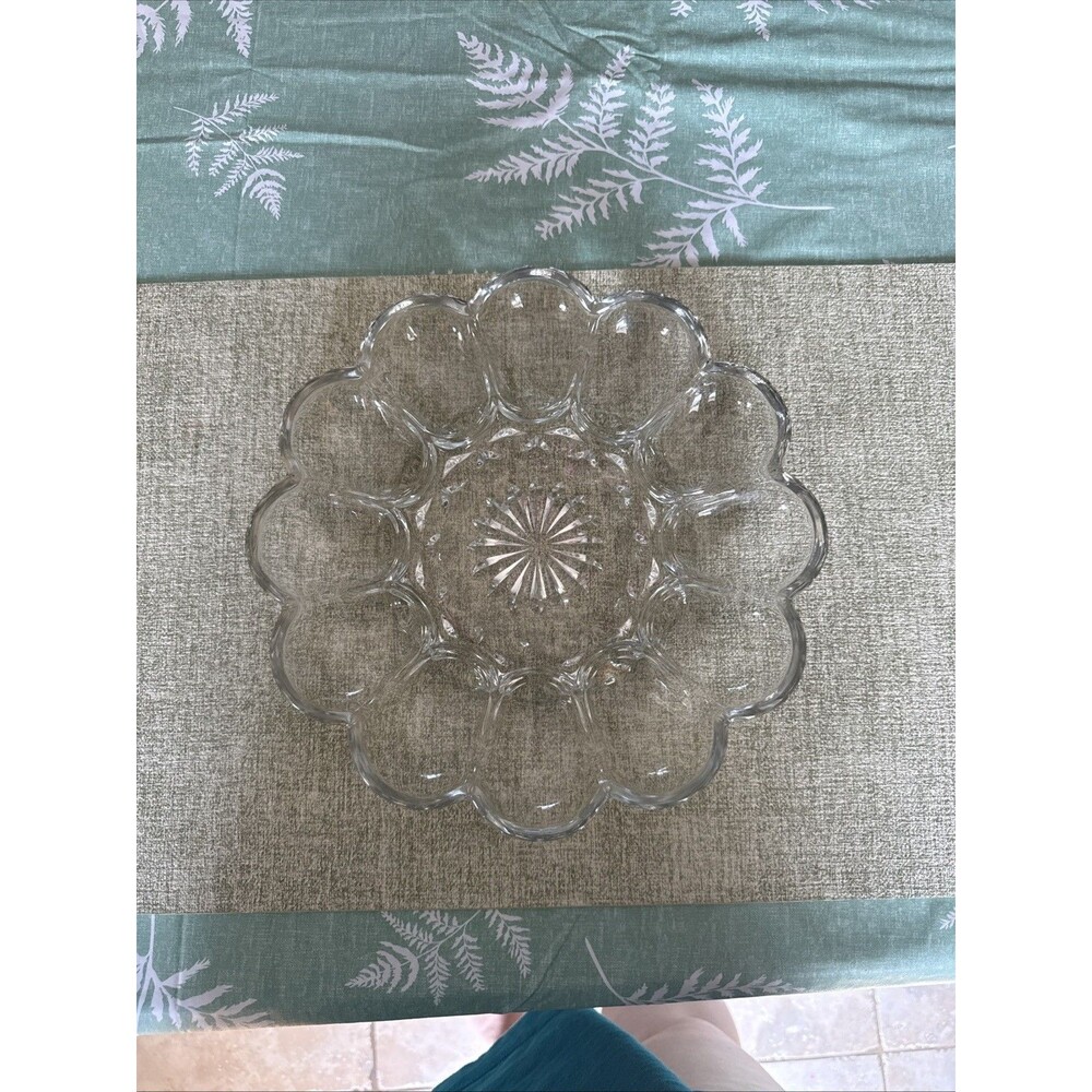 VTG Anchor Hocking Vintage Clear Glass Deviled Egg or Oyster Serving Plate, EUC